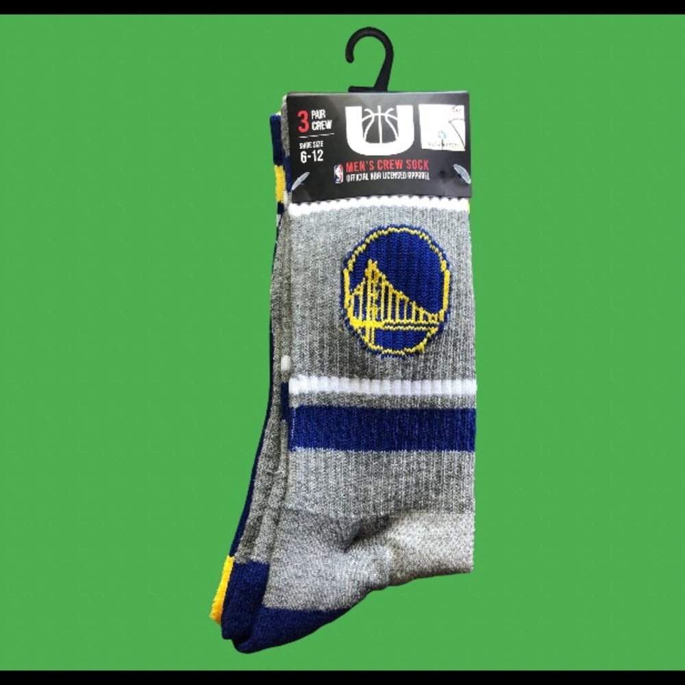 NBA Warriors Men’s Crew Socks Shoe Size 6-12 3 (Pair Crew)